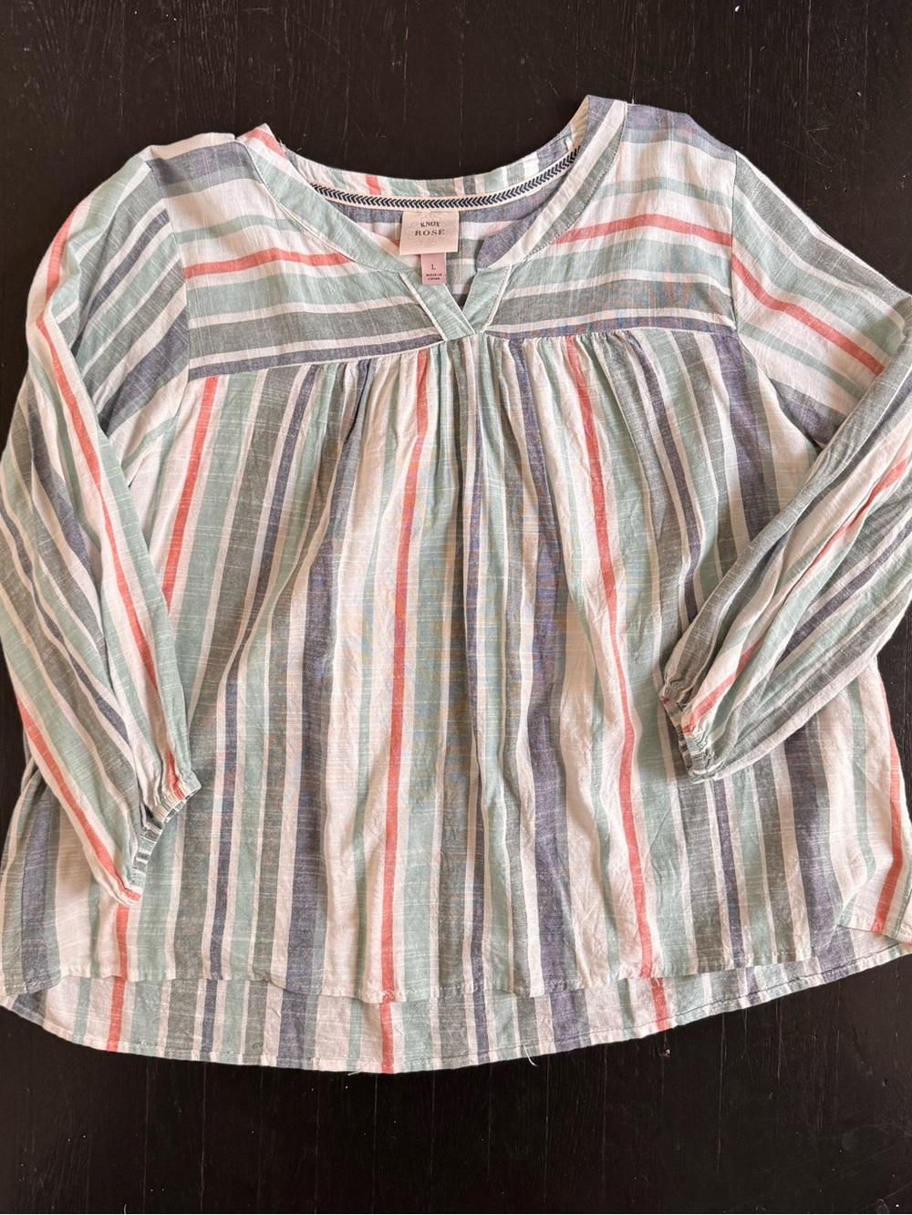 Knox Rose Striped Peasant Top in Pastel Green, Blue & Coral